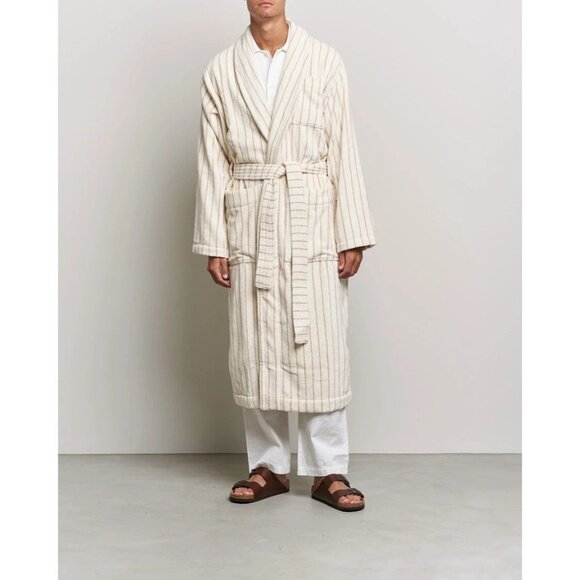 Tekla Terry Bathrobe Size S Unisex Sienna Stripes Missing Belt $170 - Picture 1 of 12